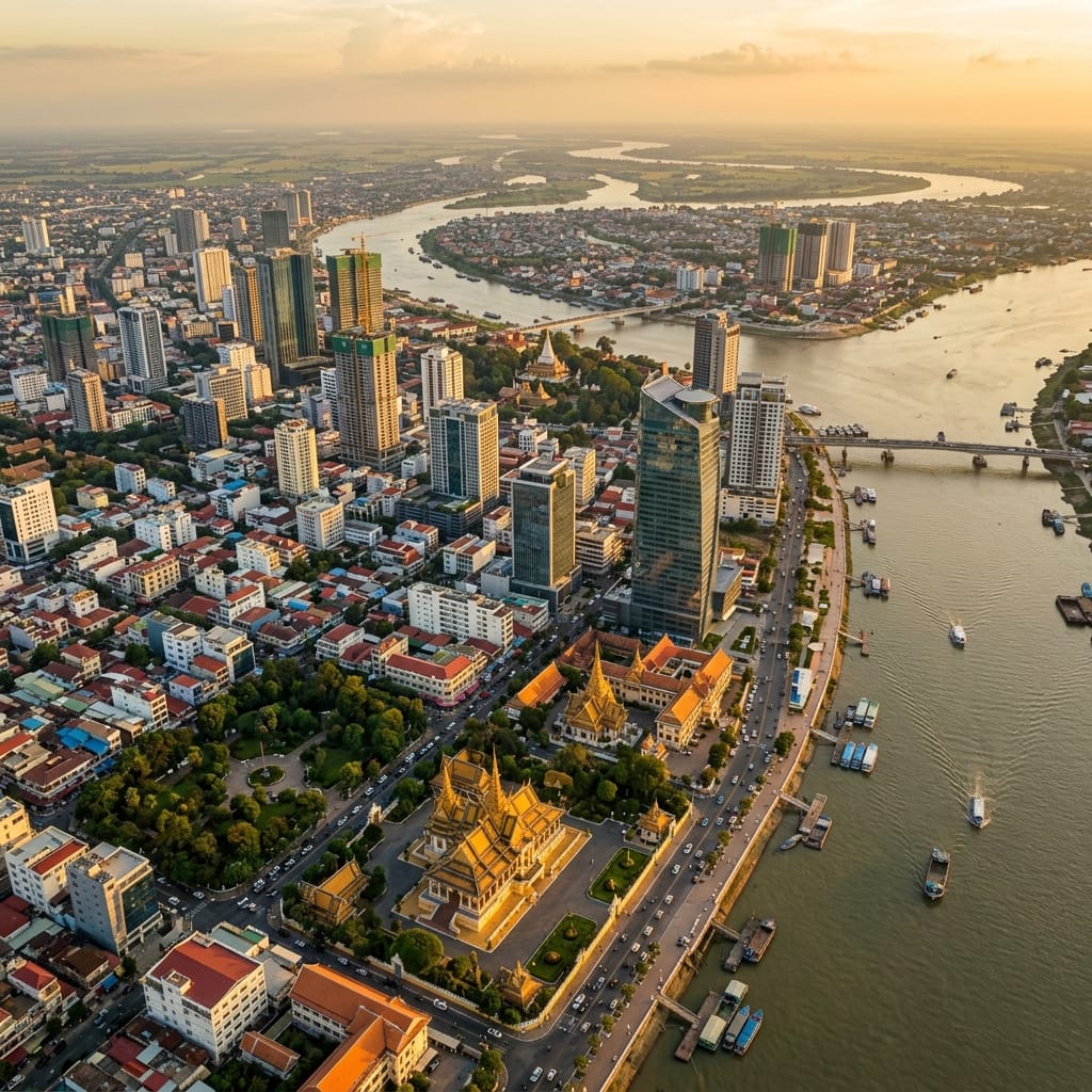 Aerial view of Phnom Penh, Cambodia